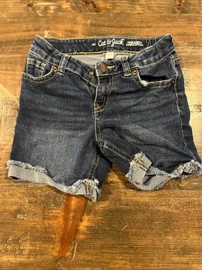 Cat & Jack Dark Blue Distressed Denim Roll-Cuff Shorts